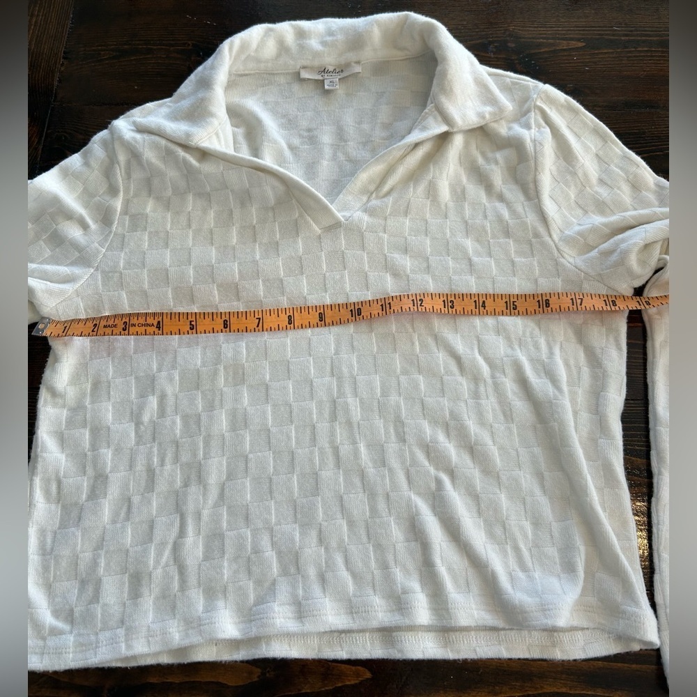 Atelier by Kirious Long Sleeve Cropped Checkered Weave Cream Sweater | Sz XL - Picture 4 of 5